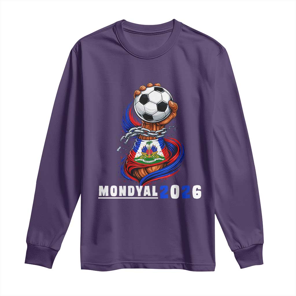 Mondyal 2026 Haiti Freedom Fist Broken Chains Soccer Graphic Long Sleeve Shirt Haitian Flag Football Sports Fan