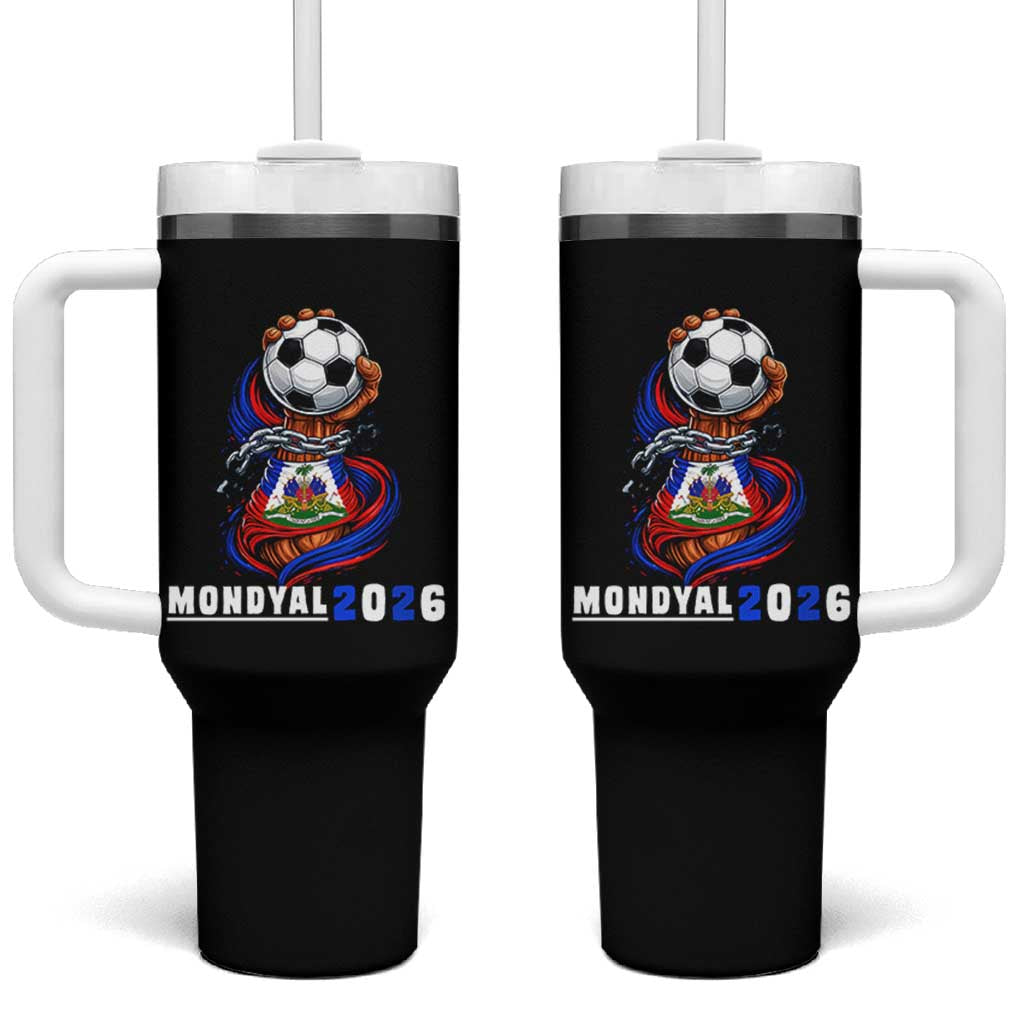 Mondyal 2026 Haiti Freedom Fist Broken Chains Soccer Graphic Tumbler With Handle Haitian Flag Football Sports Fan
