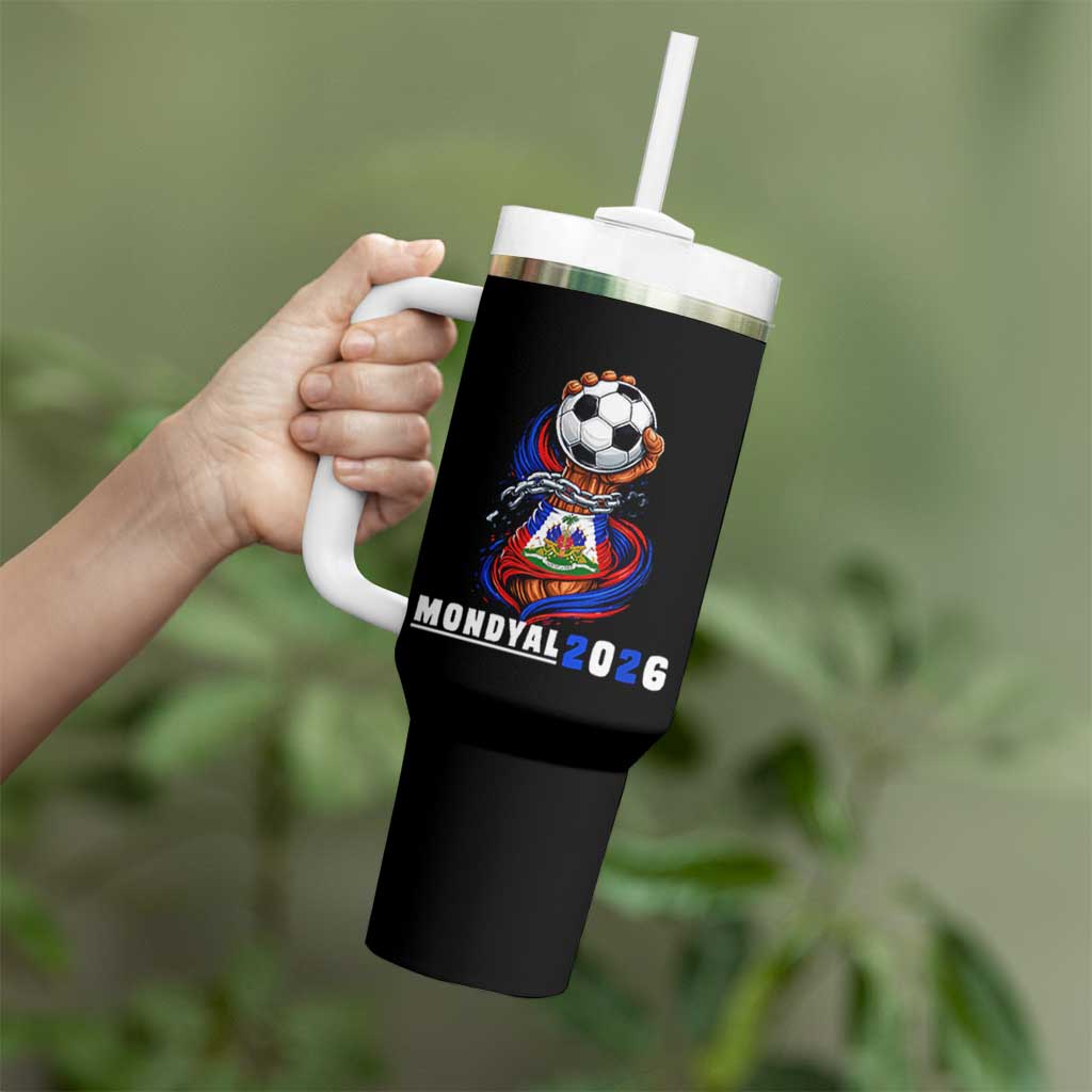 Mondyal 2026 Haiti Freedom Fist Broken Chains Soccer Graphic Tumbler With Handle Haitian Flag Football Sports Fan