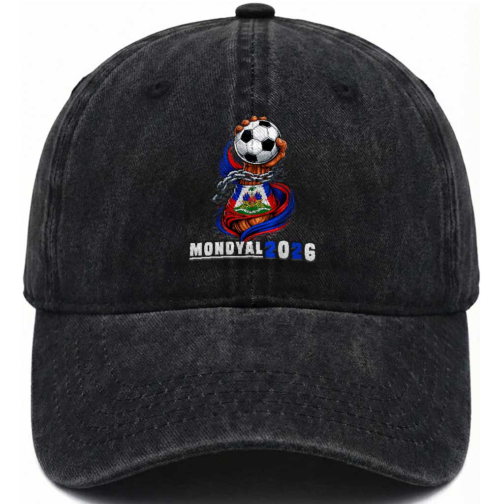 Mondyal 2026 Haiti Freedom Fist Broken Chains Soccer Graphic Washed Cotton Baseball Cap Haitian Flag Football Sports Fan