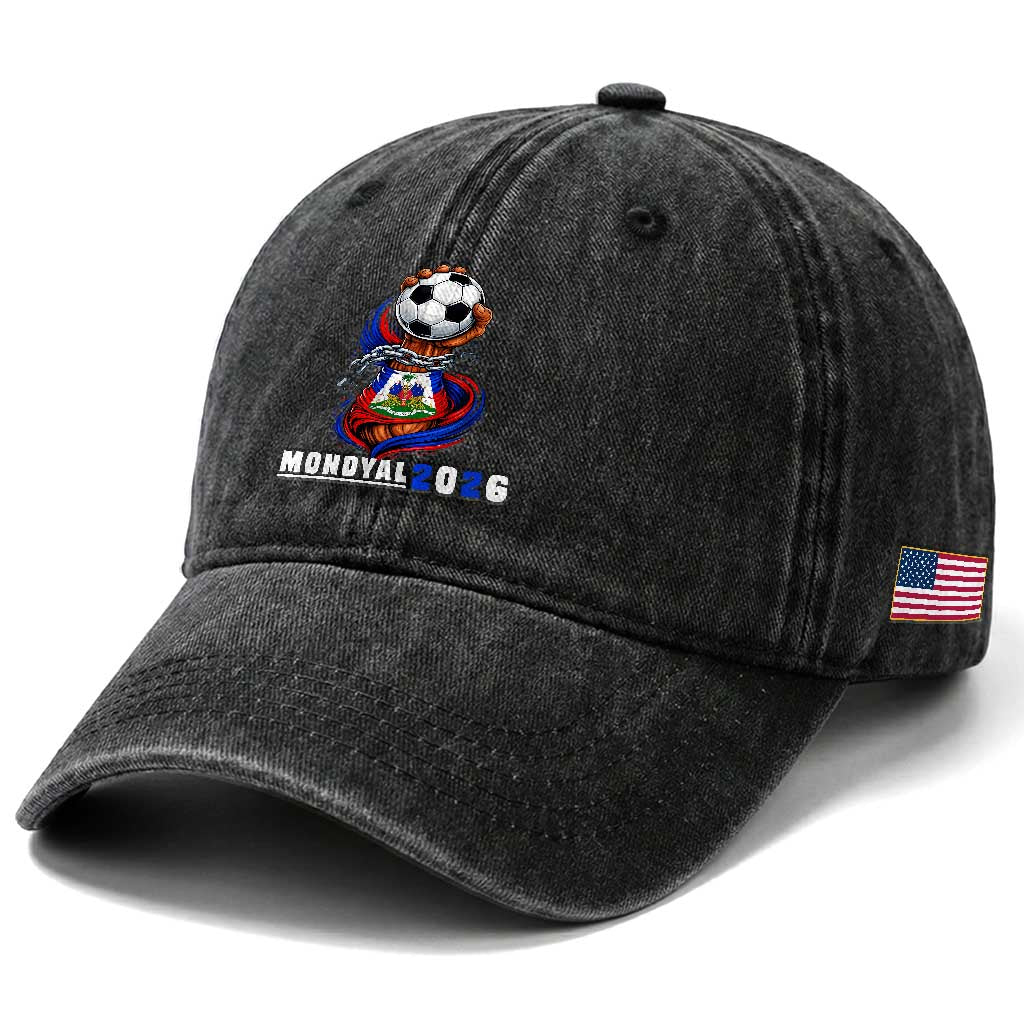 Mondyal 2026 Haiti Freedom Fist Broken Chains Soccer Graphic Washed Cotton Baseball Cap Haitian Flag Football Sports Fan