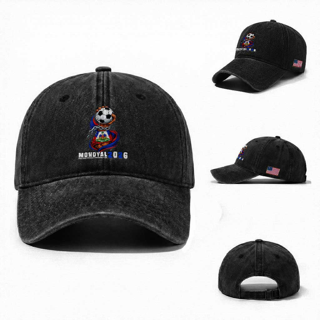 Mondyal 2026 Haiti Freedom Fist Broken Chains Soccer Graphic Washed Cotton Baseball Cap Haitian Flag Football Sports Fan