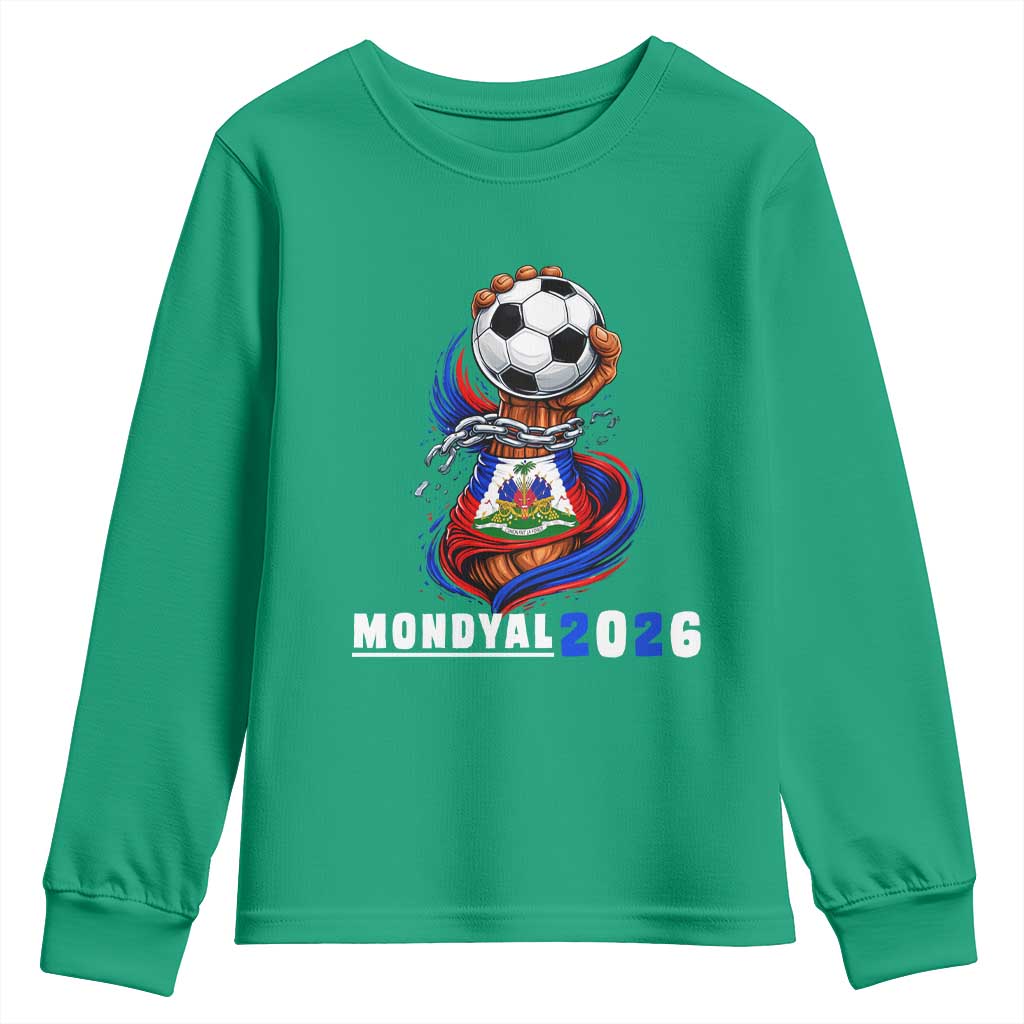 Mondyal 2026 Haiti Freedom Fist Broken Chains Soccer Graphic Youth Sweatshirt Haitian Flag Football Sports Fan