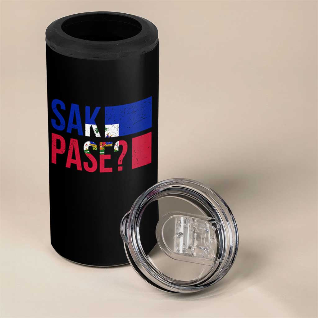 Sak Pase Haitian Creole 4 in 1 Can Cooler Tumbler Haiti Flag Heritage Pride
