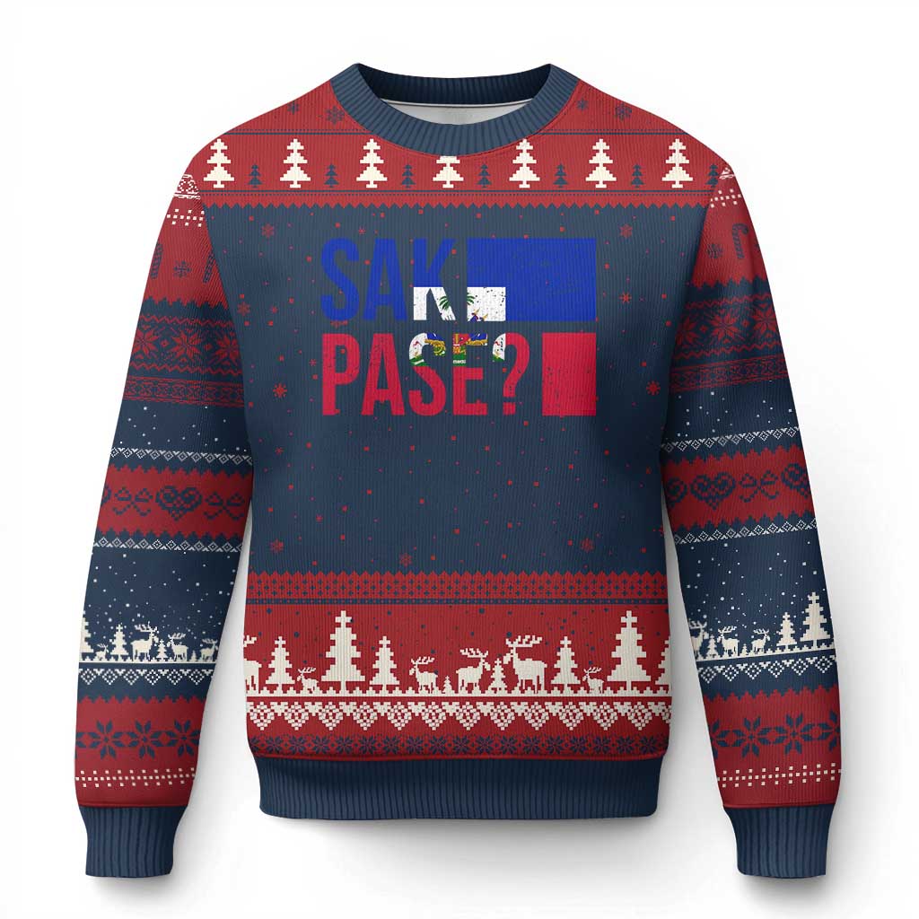 Sak Pase Haitian Creole Ugly Christmas Sweater Haiti Flag Heritage Pride