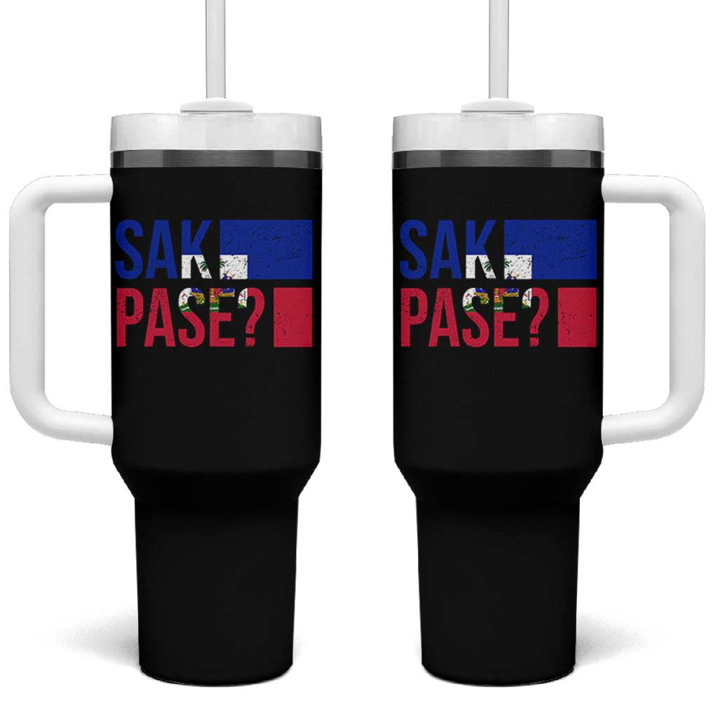 Sak Pase Haitian Creole Tumbler With Handle Haiti Flag Heritage Pride