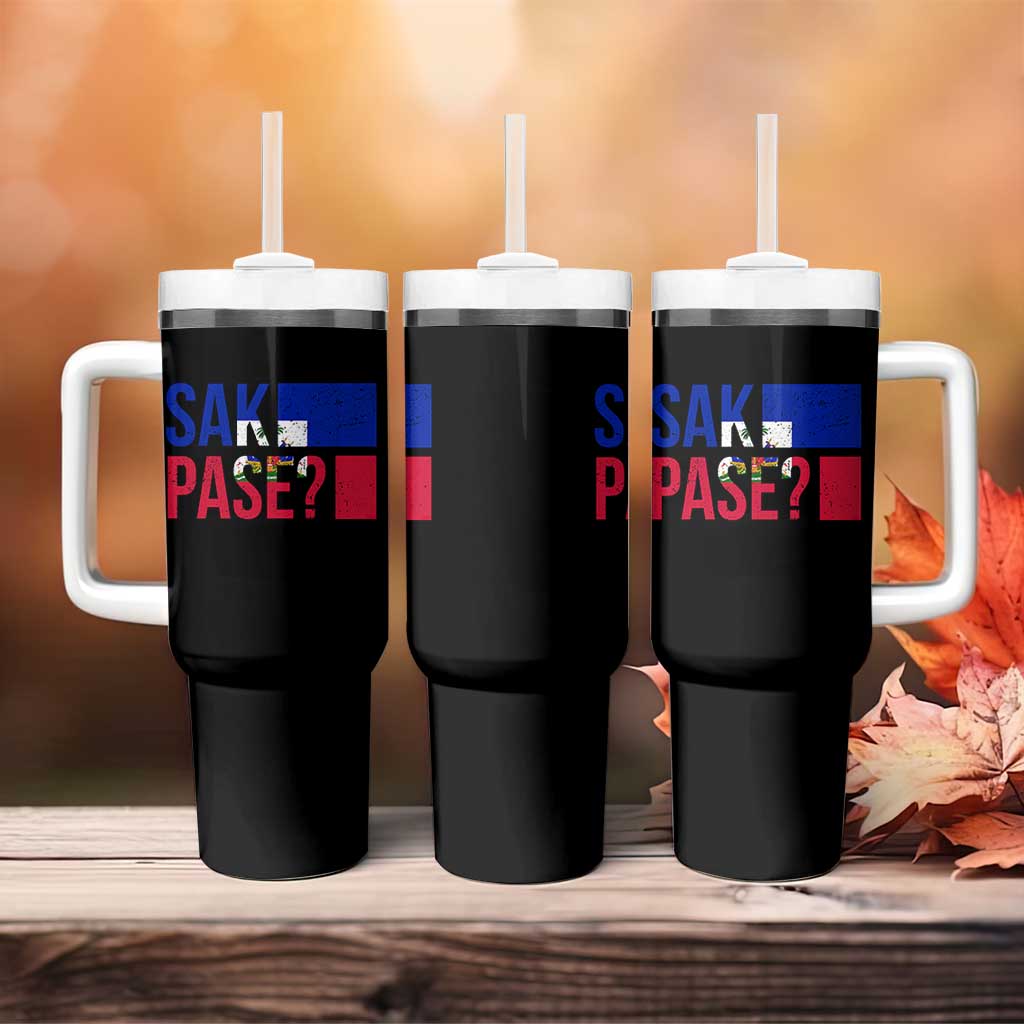 Sak Pase Haitian Creole Tumbler With Handle Haiti Flag Heritage Pride