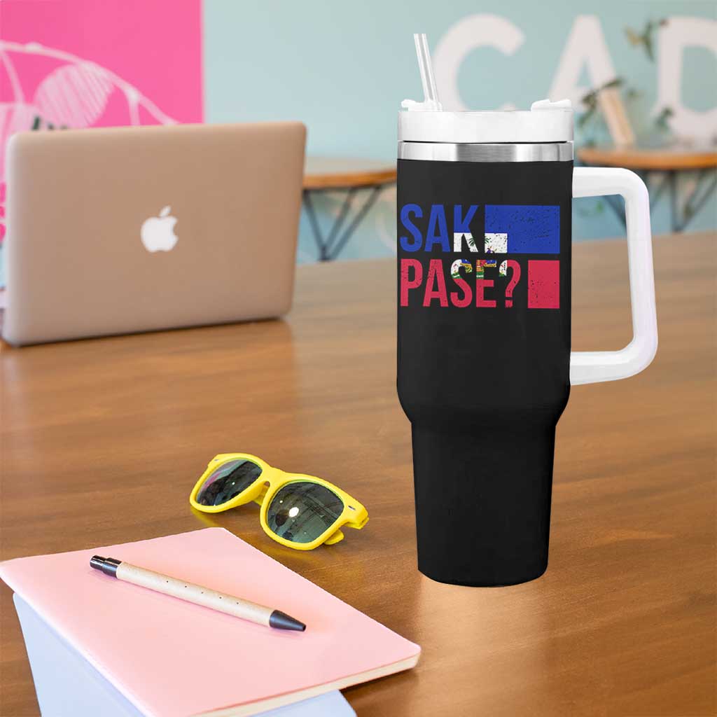 Sak Pase Haitian Creole Tumbler With Handle Haiti Flag Heritage Pride