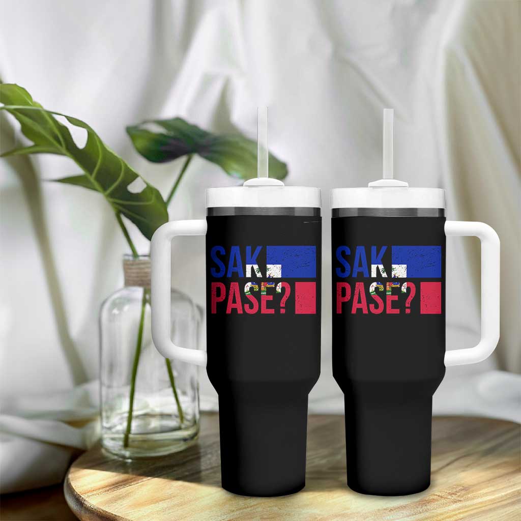 Sak Pase Haitian Creole Tumbler With Handle Haiti Flag Heritage Pride