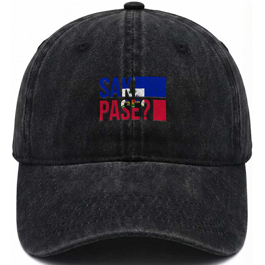 Sak Pase Haitian Creole Washed Cotton Baseball Cap Haiti Flag Heritage Pride