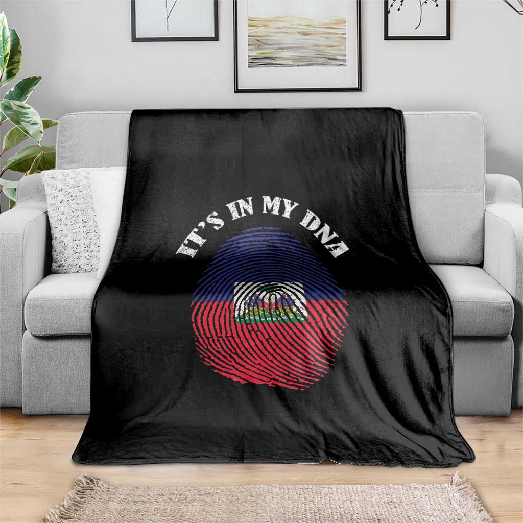 It's In My DNA Haitian Flag Fingerprint Graphic Throw Blanket Haiti Heritage Pride