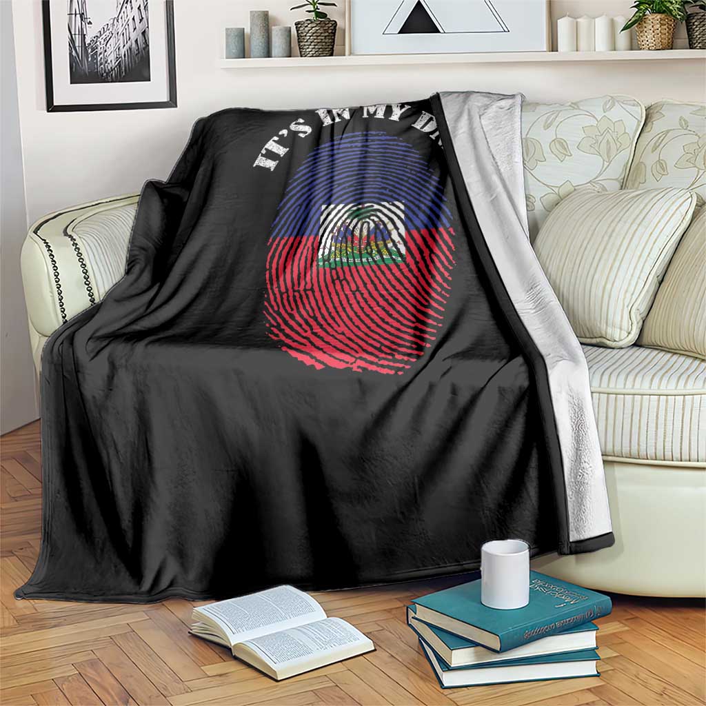It's In My DNA Haitian Flag Fingerprint Graphic Throw Blanket Haiti Heritage Pride