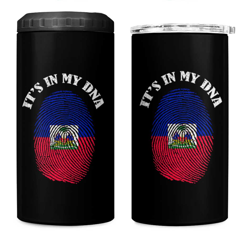 It's In My DNA Haitian Flag Fingerprint Graphic 4 in 1 Can Cooler Tumbler Haiti Heritage Pride