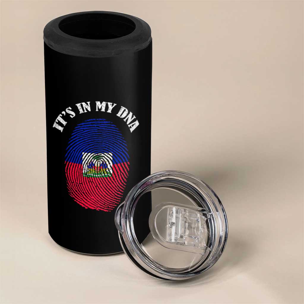 It's In My DNA Haitian Flag Fingerprint Graphic 4 in 1 Can Cooler Tumbler Haiti Heritage Pride
