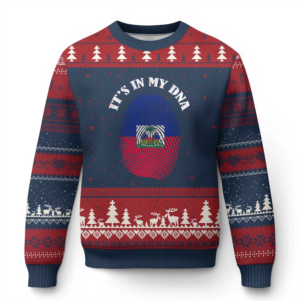 It's In My DNA Haitian Flag Fingerprint Graphic Ugly Christmas Sweater Haiti Heritage Pride