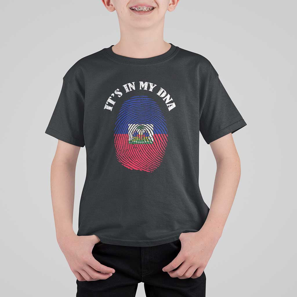 It's In My DNA Haitian Flag Fingerprint Graphic T Shirt For Kid Haiti Heritage Pride