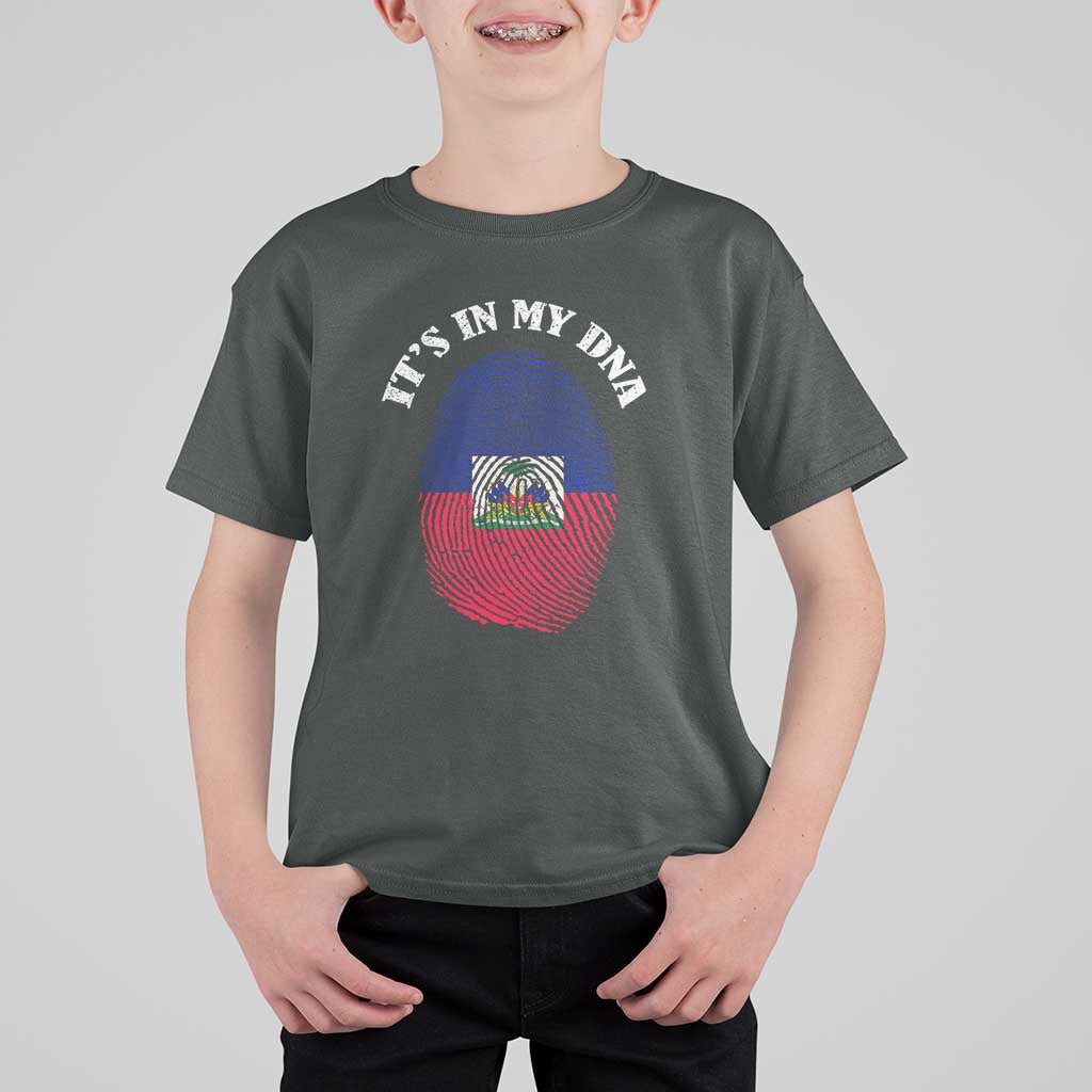 It's In My DNA Haitian Flag Fingerprint Graphic T Shirt For Kid Haiti Heritage Pride