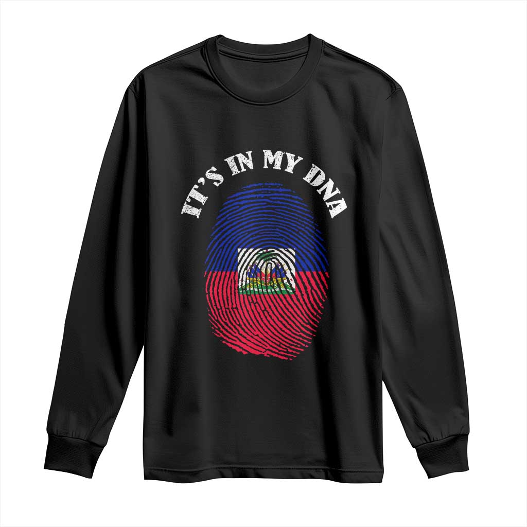 It's In My DNA Haitian Flag Fingerprint Graphic Long Sleeve Shirt Haiti Heritage Pride