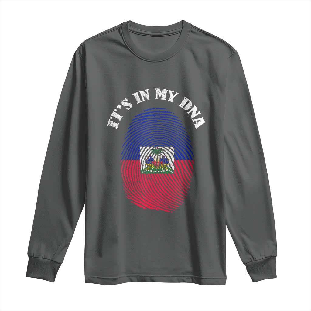 It's In My DNA Haitian Flag Fingerprint Graphic Long Sleeve Shirt Haiti Heritage Pride