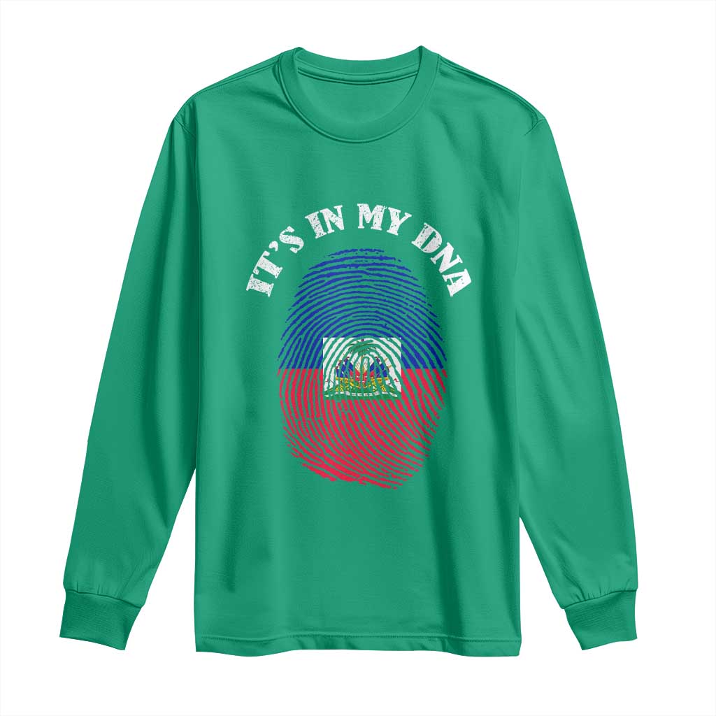 It's In My DNA Haitian Flag Fingerprint Graphic Long Sleeve Shirt Haiti Heritage Pride
