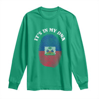 It's In My DNA Haitian Flag Fingerprint Graphic Long Sleeve Shirt Haiti Heritage Pride