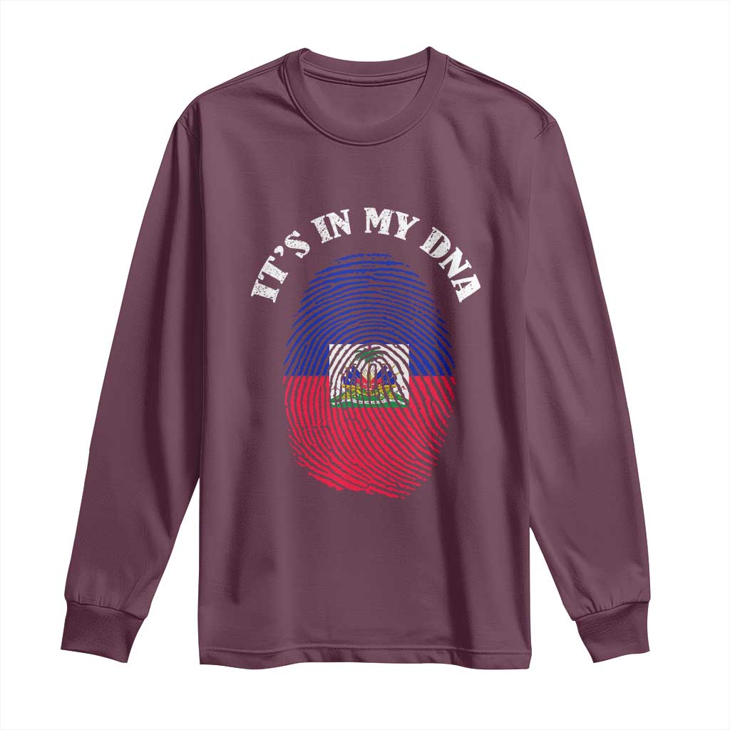 It's In My DNA Haitian Flag Fingerprint Graphic Long Sleeve Shirt Haiti Heritage Pride