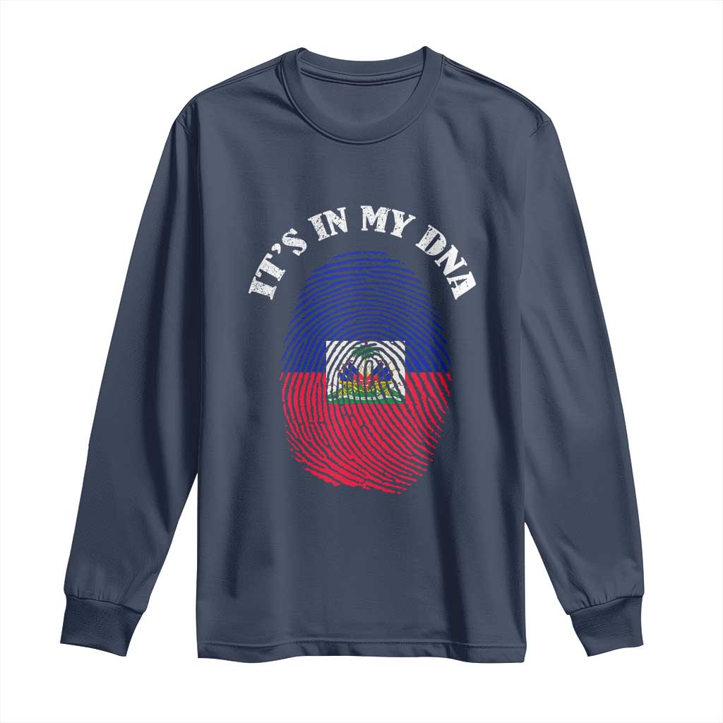It's In My DNA Haitian Flag Fingerprint Graphic Long Sleeve Shirt Haiti Heritage Pride