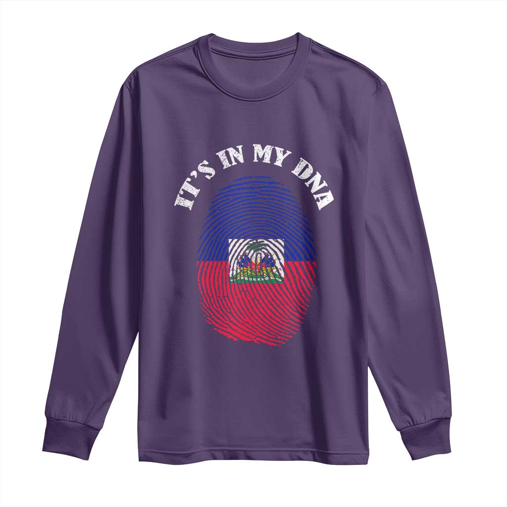 It's In My DNA Haitian Flag Fingerprint Graphic Long Sleeve Shirt Haiti Heritage Pride