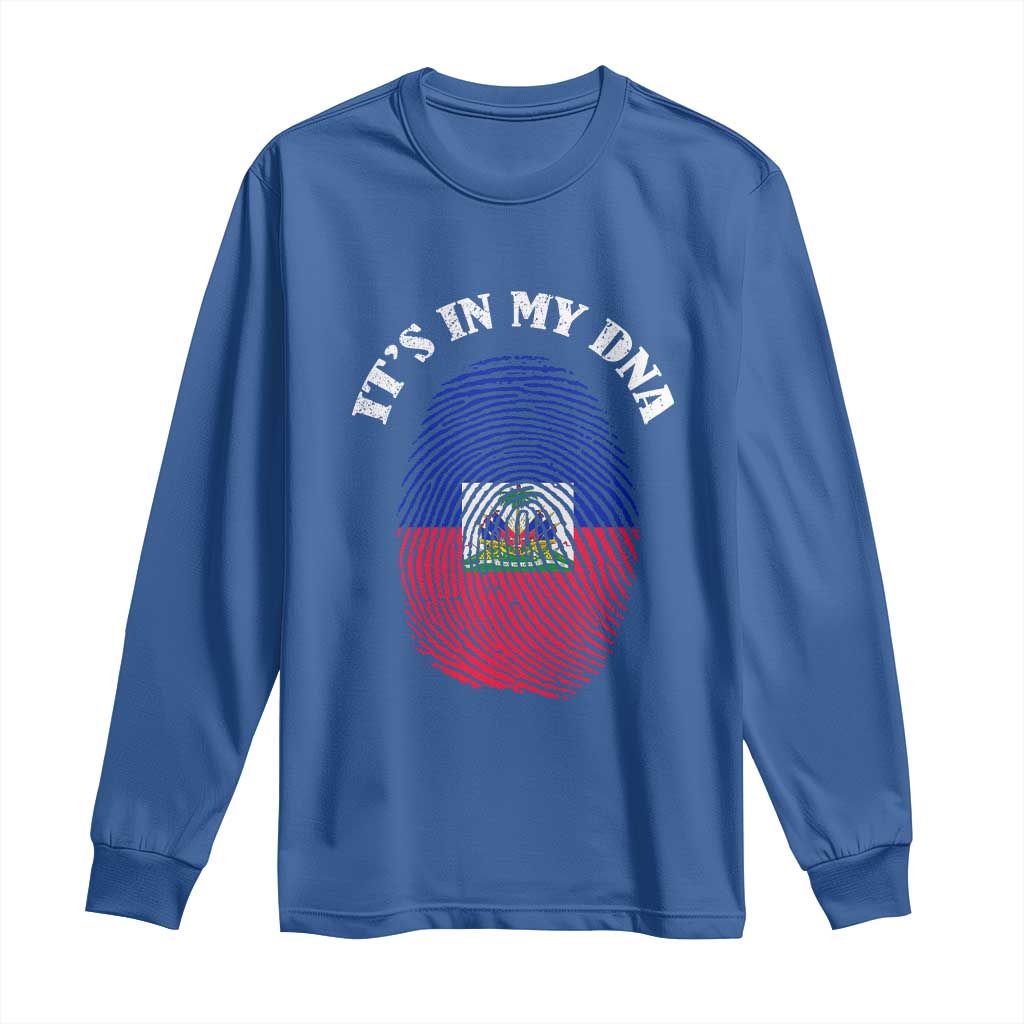 It's In My DNA Haitian Flag Fingerprint Graphic Long Sleeve Shirt Haiti Heritage Pride