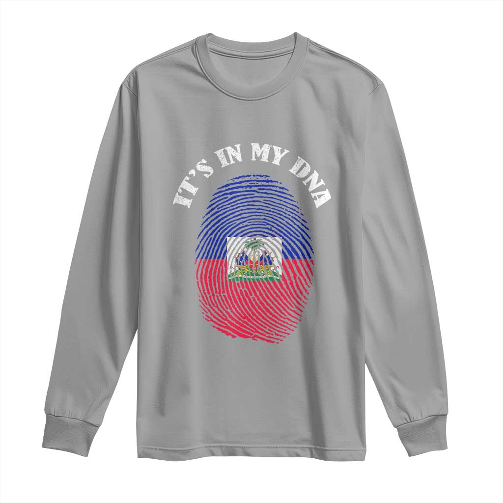 It's In My DNA Haitian Flag Fingerprint Graphic Long Sleeve Shirt Haiti Heritage Pride