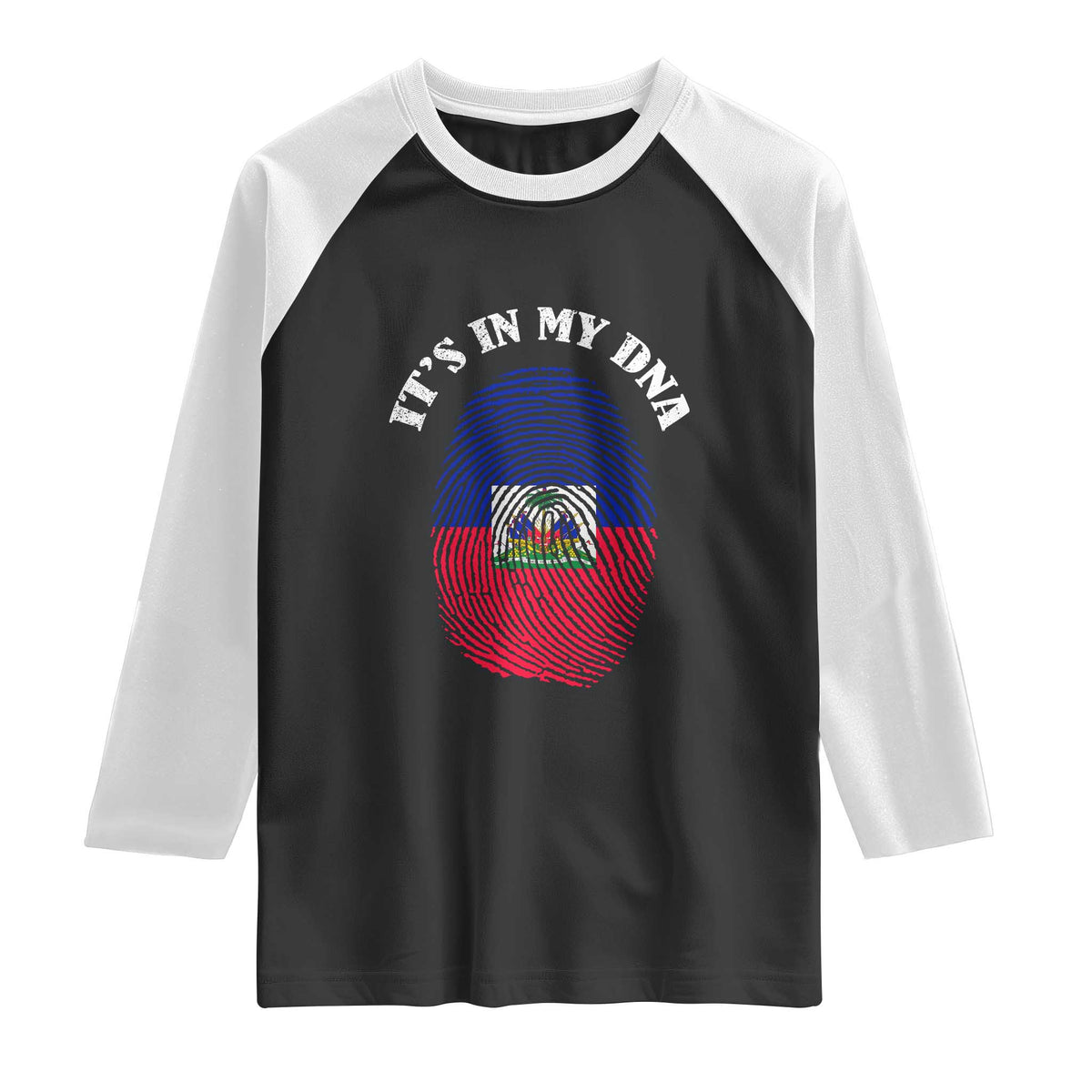 It's In My DNA Haitian Flag Fingerprint Graphic Raglan Shirt Haiti Heritage Pride