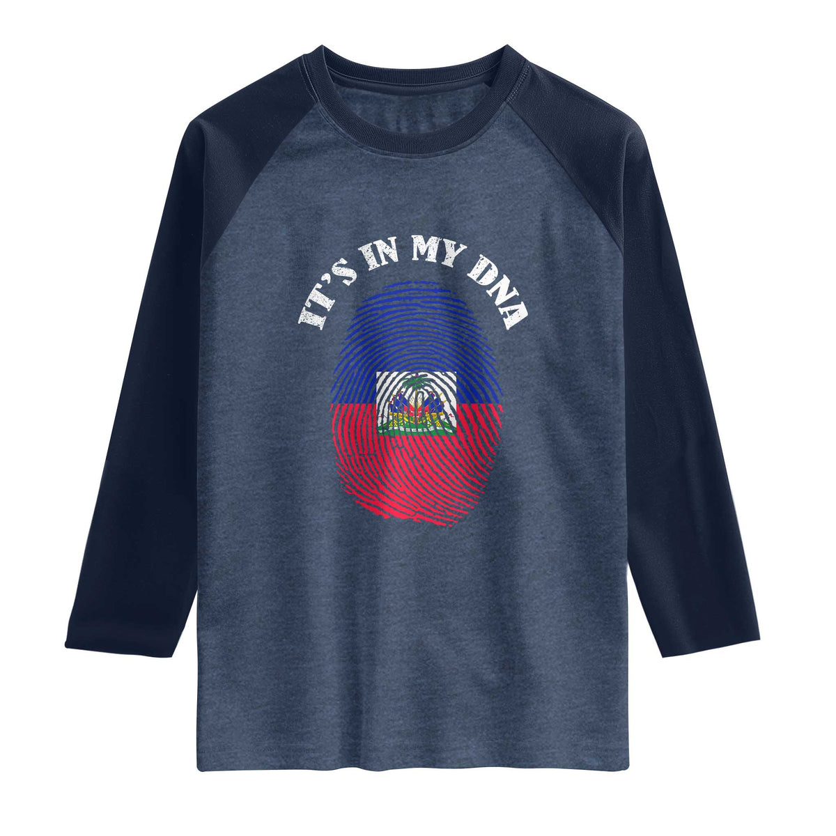 It's In My DNA Haitian Flag Fingerprint Graphic Raglan Shirt Haiti Heritage Pride