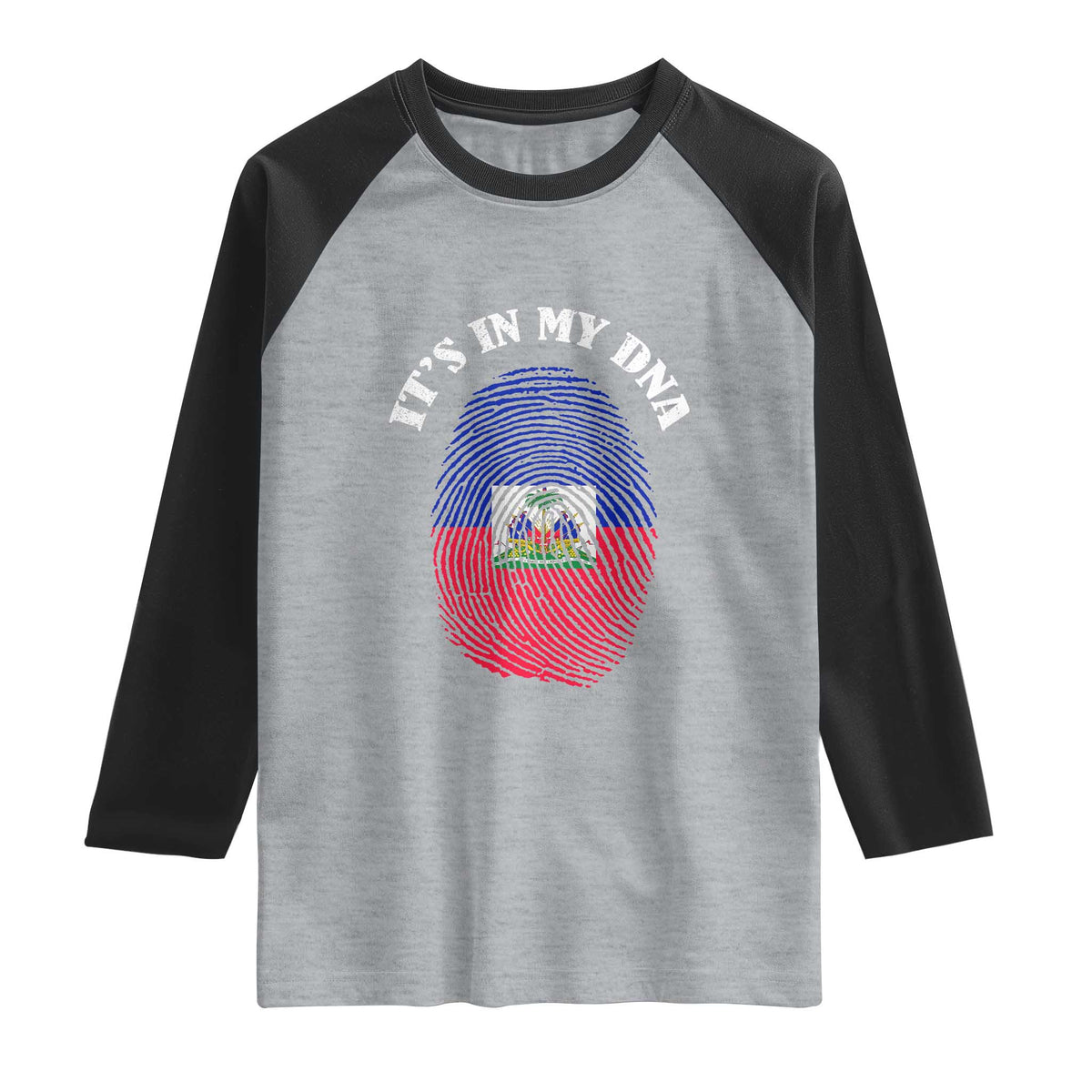 It's In My DNA Haitian Flag Fingerprint Graphic Raglan Shirt Haiti Heritage Pride