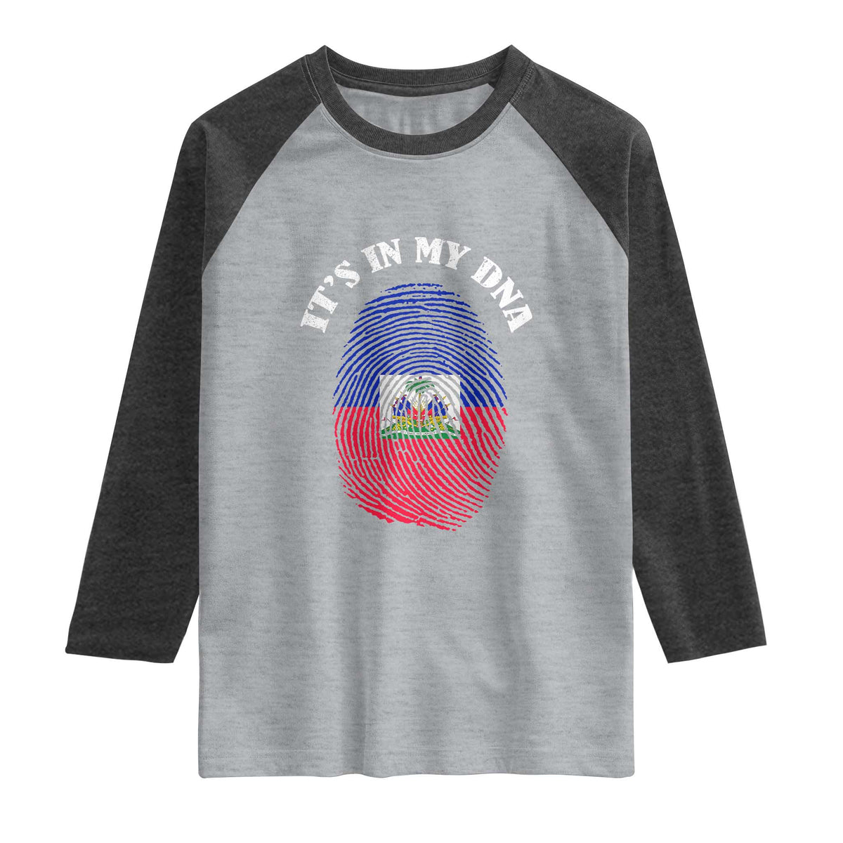 It's In My DNA Haitian Flag Fingerprint Graphic Raglan Shirt Haiti Heritage Pride