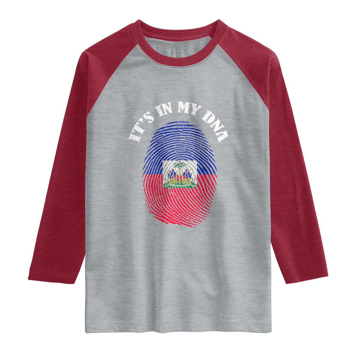 It's In My DNA Haitian Flag Fingerprint Graphic Raglan Shirt Haiti Heritage Pride