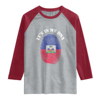 It's In My DNA Haitian Flag Fingerprint Graphic Raglan Shirt Haiti Heritage Pride