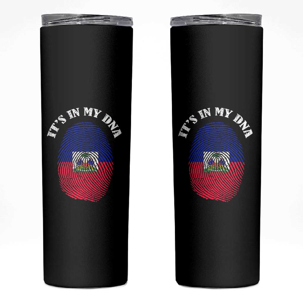 It's In My DNA Haitian Flag Fingerprint Graphic Skinny Tumbler Haiti Heritage Pride