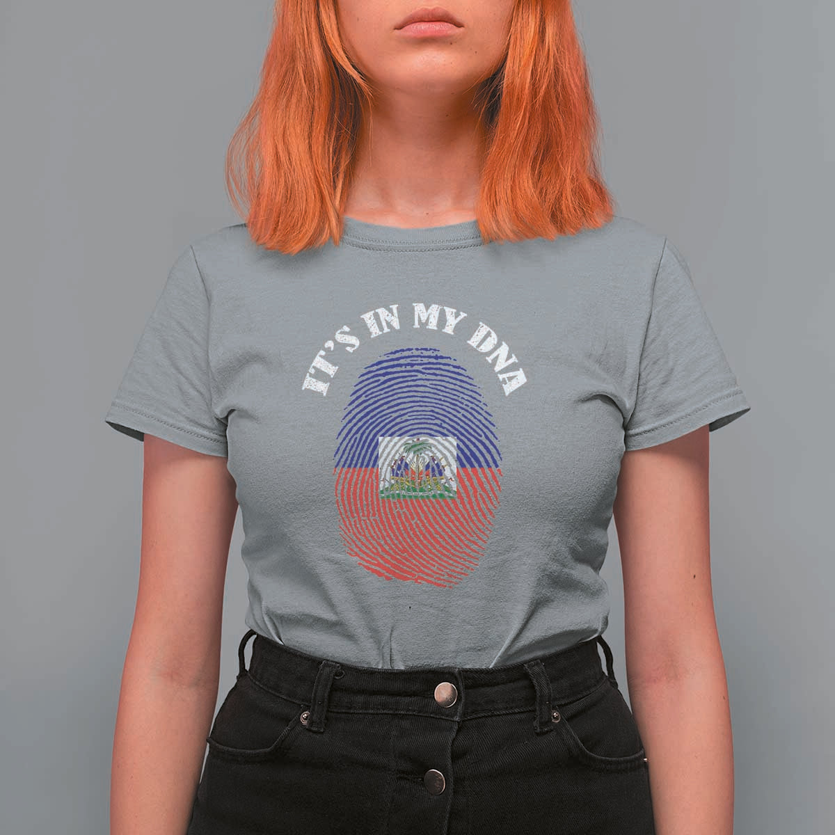 It's In My DNA Haitian Flag Fingerprint Graphic T Shirt For Women Haiti Heritage Pride