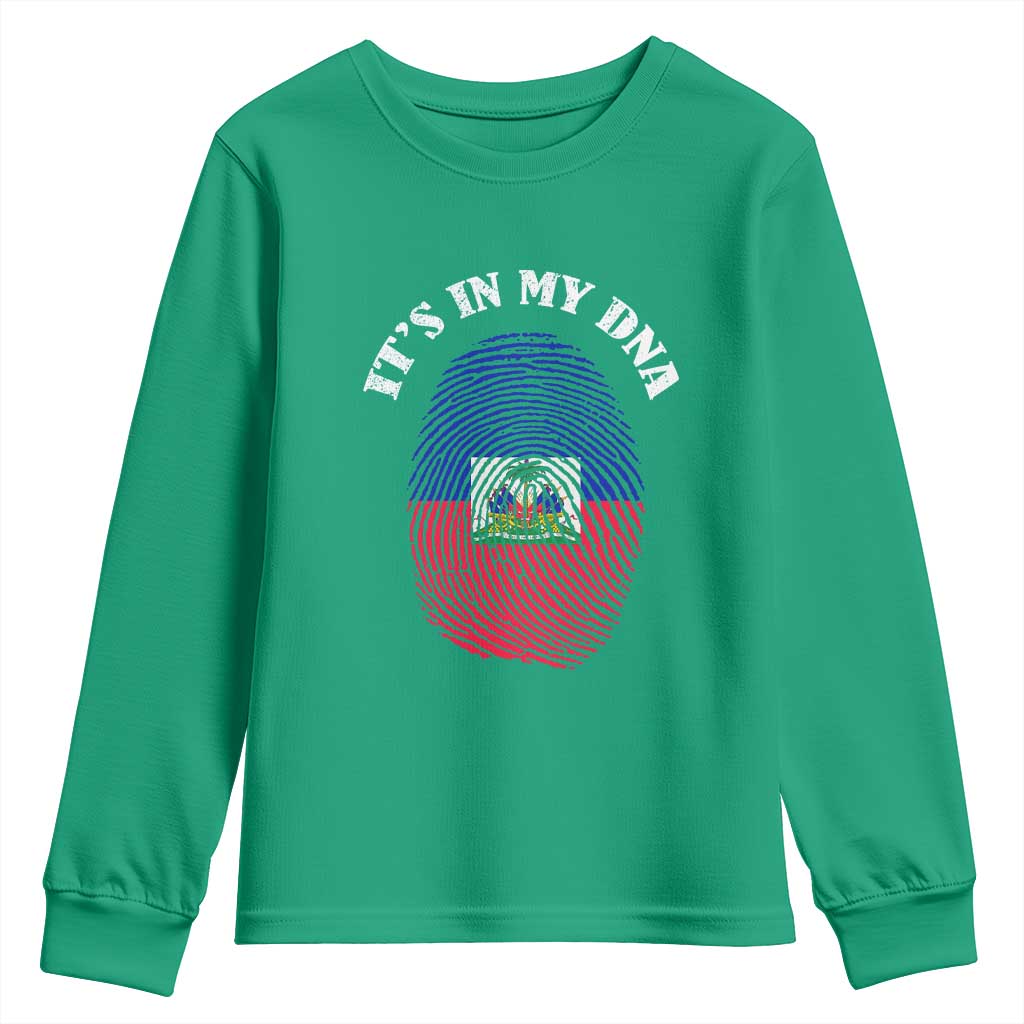 It's In My DNA Haitian Flag Fingerprint Graphic Youth Sweatshirt Haiti Heritage Pride