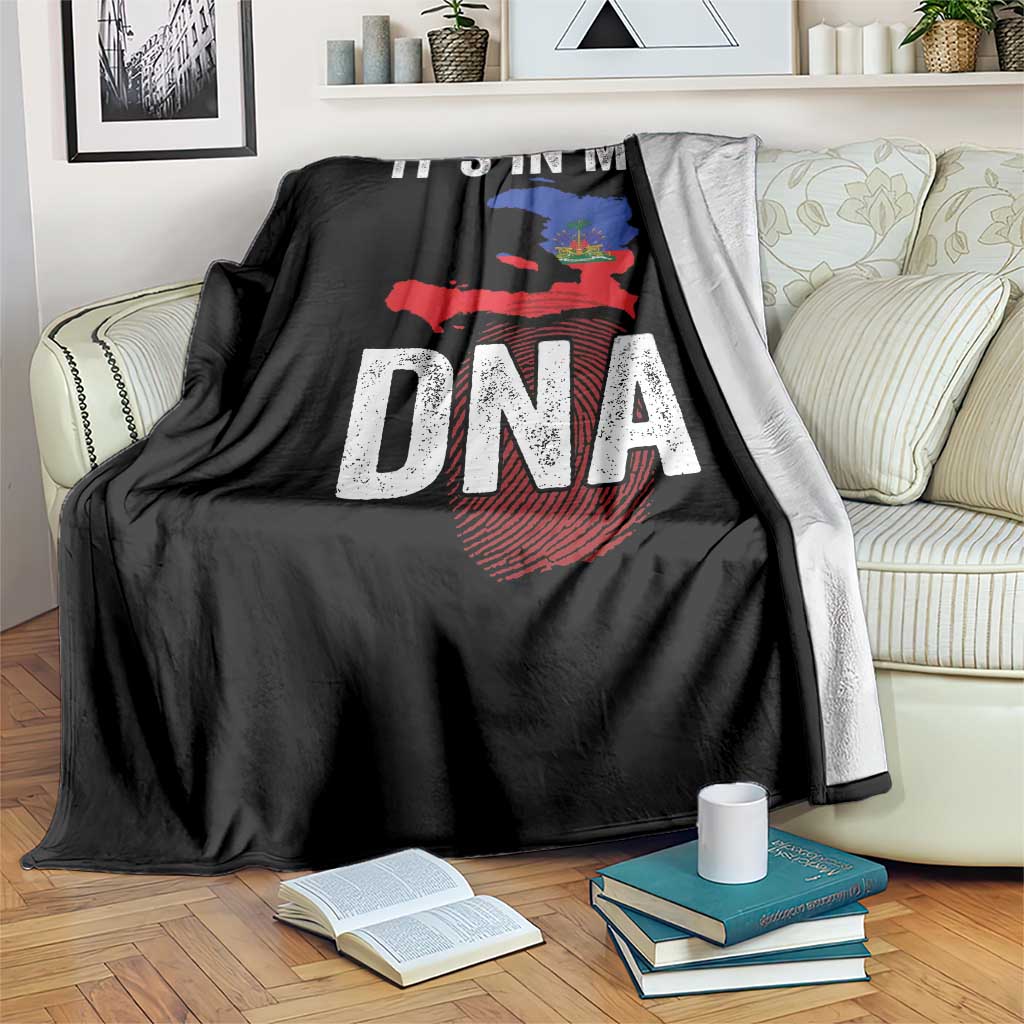 It's In My DNA Haitian Map and Fingerprint Flag Graphic Throw Blanket Haiti Heritage Pride