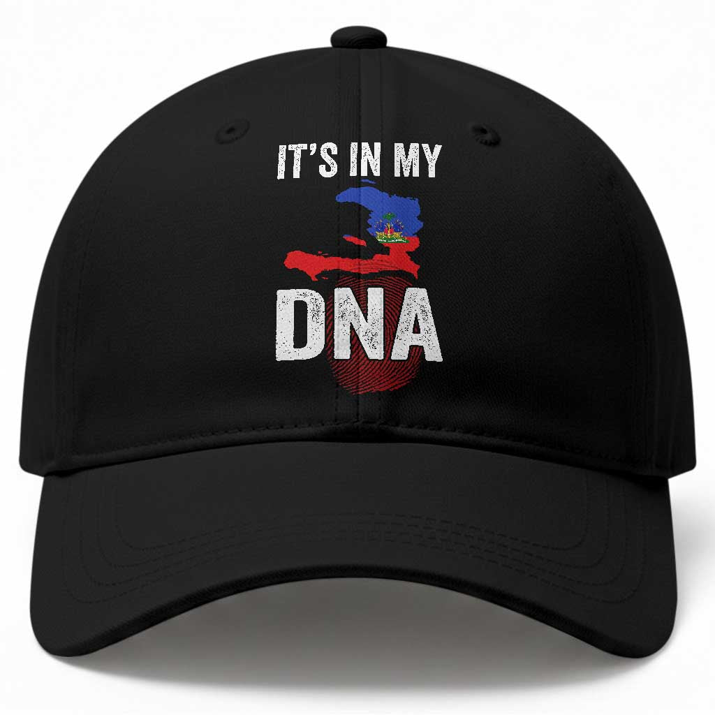 It's In My DNA Haitian Map and Fingerprint Flag Graphic Baseball Cap Haiti Heritage Pride