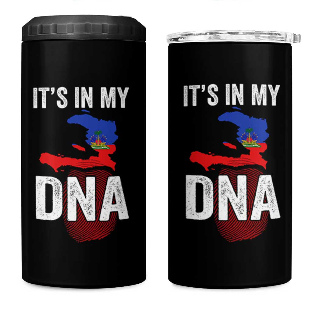 It's In My DNA Haitian Map and Fingerprint Flag Graphic 4 in 1 Can Cooler Tumbler Haiti Heritage Pride