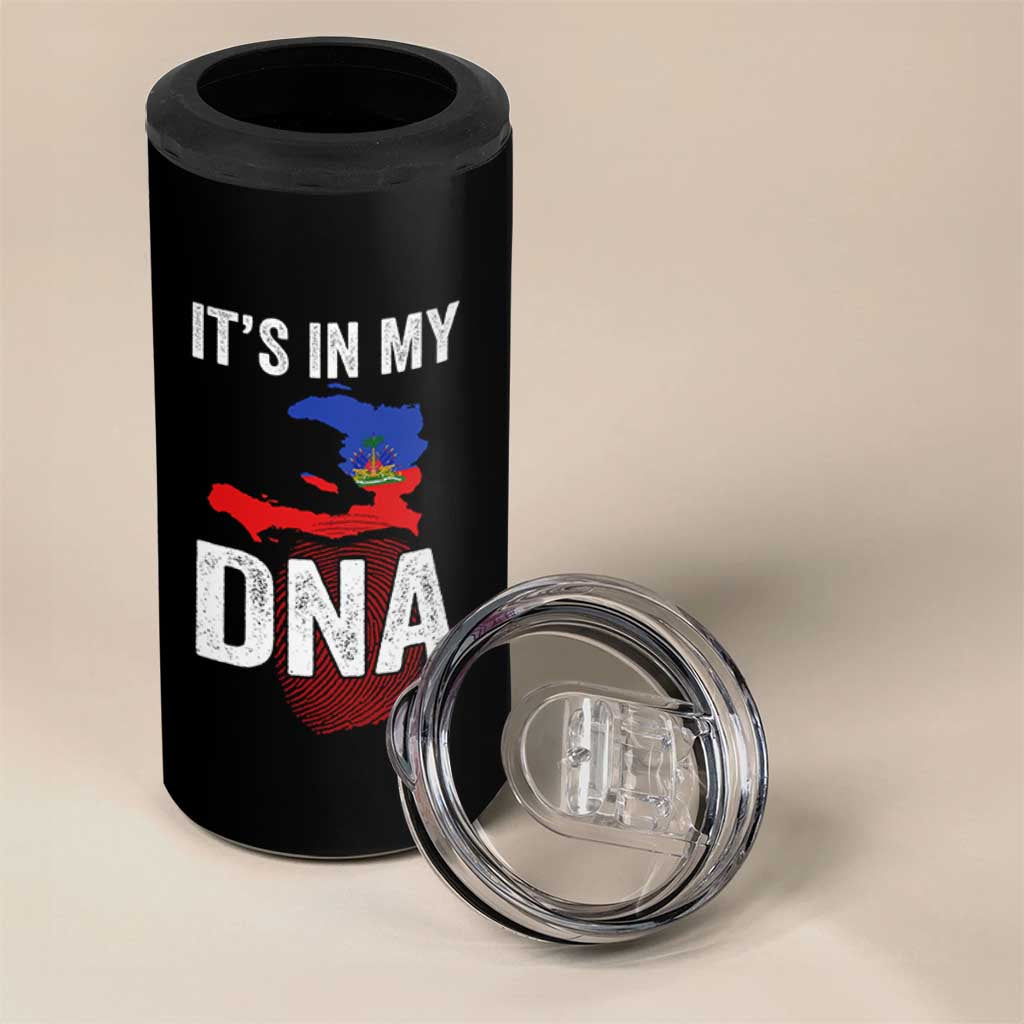 It's In My DNA Haitian Map and Fingerprint Flag Graphic 4 in 1 Can Cooler Tumbler Haiti Heritage Pride