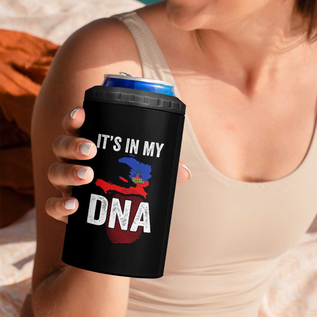 It's In My DNA Haitian Map and Fingerprint Flag Graphic 4 in 1 Can Cooler Tumbler Haiti Heritage Pride