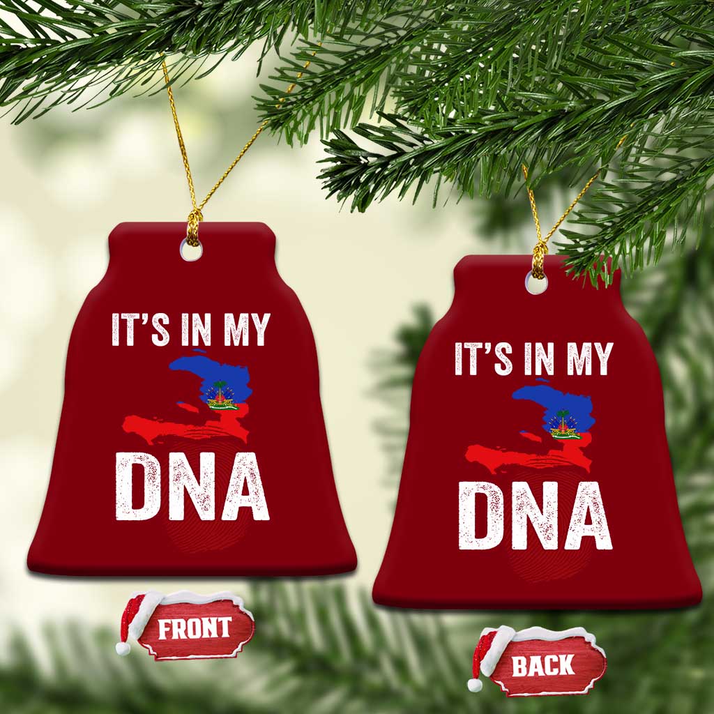 It's In My DNA Haitian Map and Fingerprint Flag Graphic Ceramic Ornament Haiti Heritage Pride