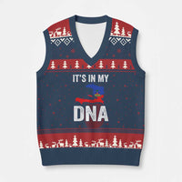 It's In My DNA Haitian Map and Fingerprint Flag Graphic V-Neck Knit Sweater Vest Haiti Heritage Pride