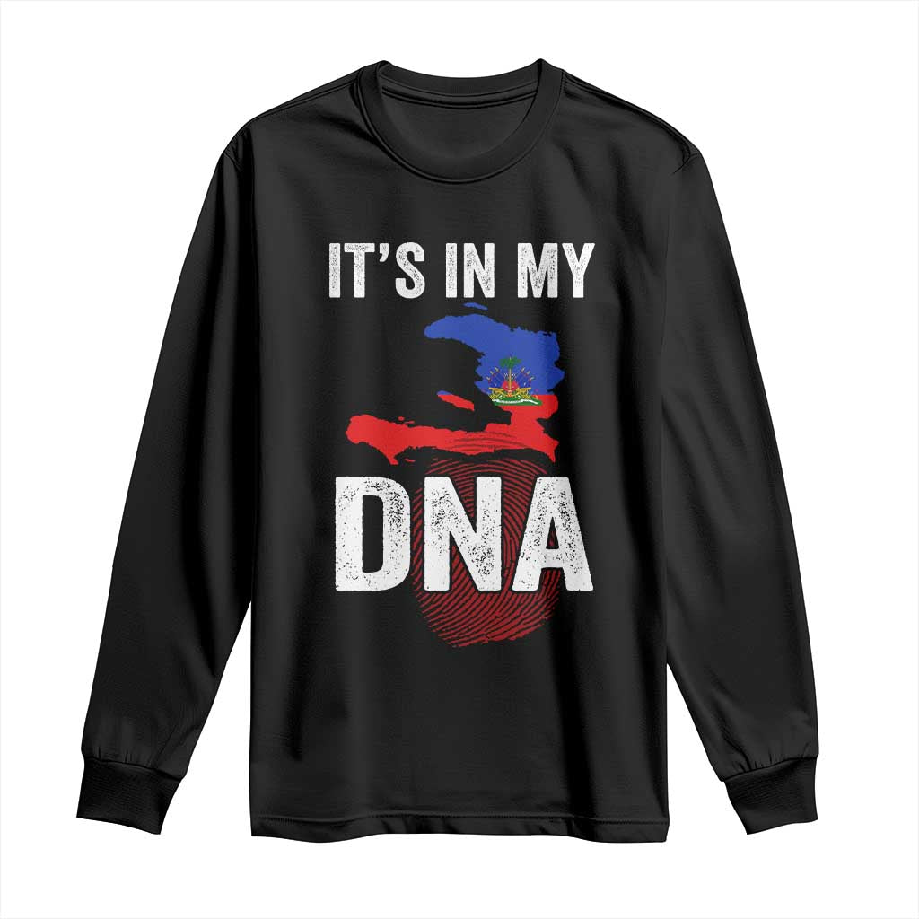It's In My DNA Haitian Map and Fingerprint Flag Graphic Long Sleeve Shirt Haiti Heritage Pride