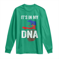 It's In My DNA Haitian Map and Fingerprint Flag Graphic Long Sleeve Shirt Haiti Heritage Pride