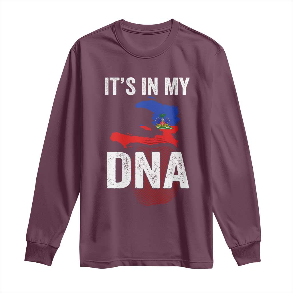 It's In My DNA Haitian Map and Fingerprint Flag Graphic Long Sleeve Shirt Haiti Heritage Pride