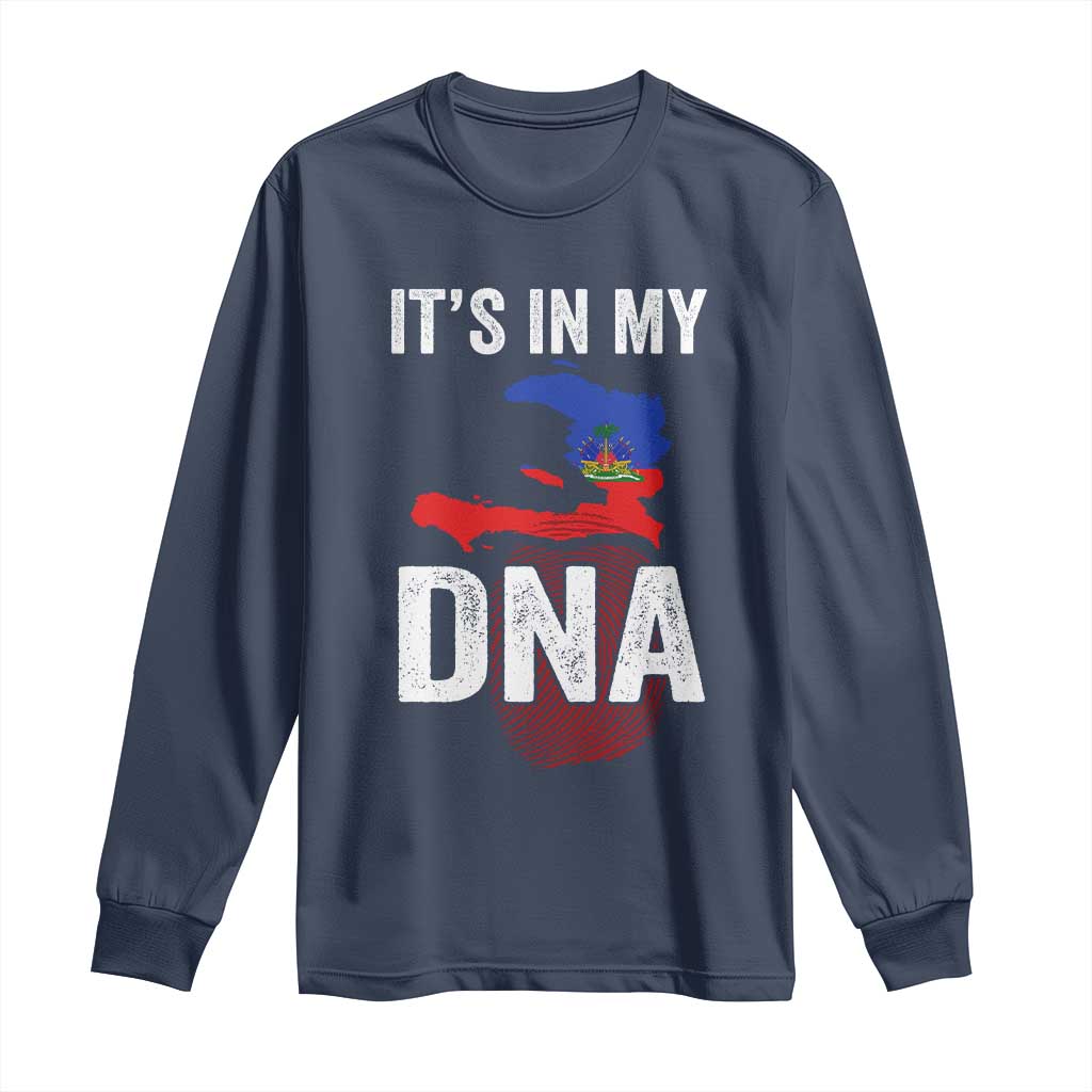 It's In My DNA Haitian Map and Fingerprint Flag Graphic Long Sleeve Shirt Haiti Heritage Pride